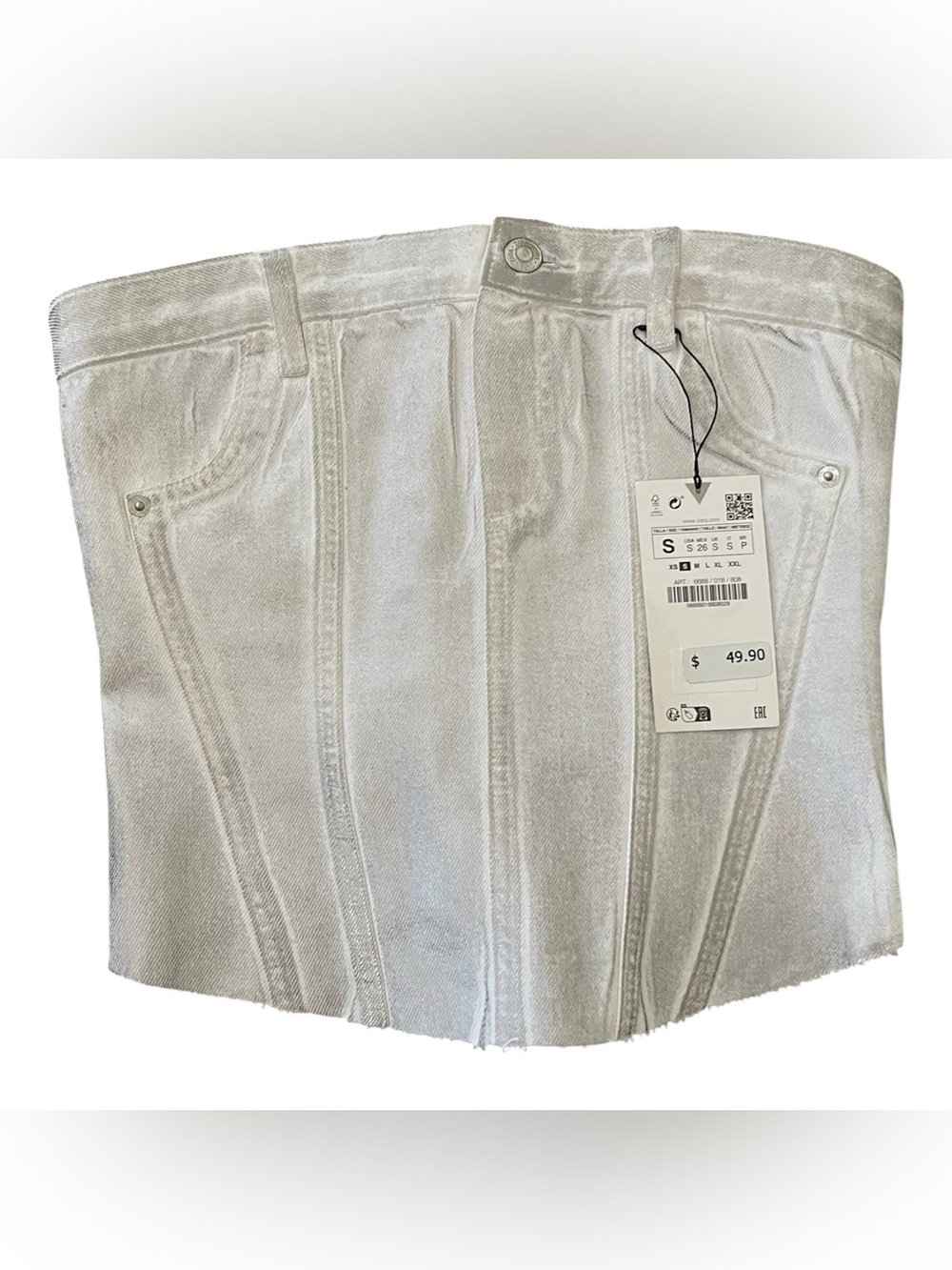 Zara Metallic Denim Strapless Corset Top Size Small NWT